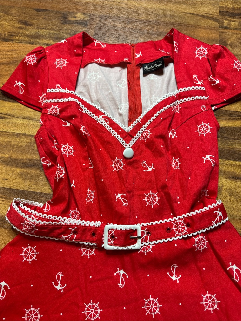 Voodoo Vixen Red Nautical Asymmetrical Swing Dress - Picture 3 of 5